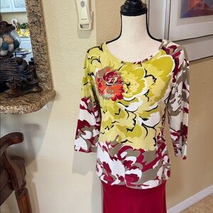 Floral Print Top with 3/4 Sleeves